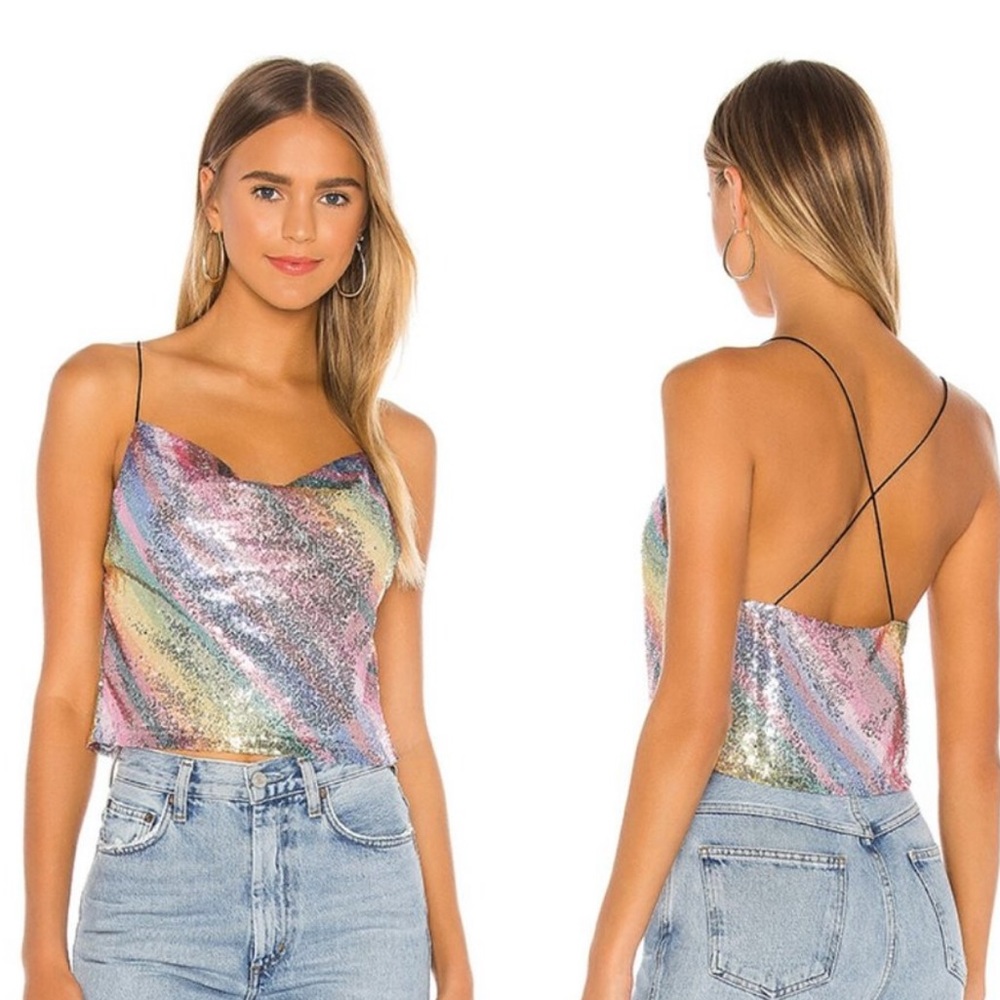 Revolve Rainbow Sequin Embellished Cami Crop Top